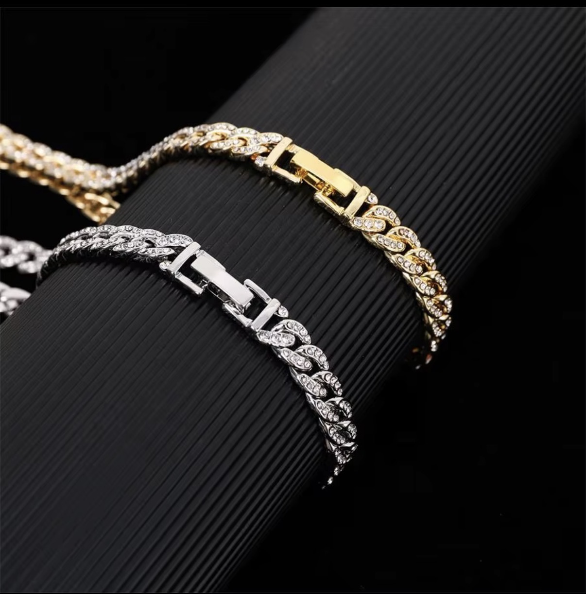 Photo from Maya F.'s order of Stock Alloy and one row Bling Rhinestone Hip Hop iced Out 8mm width Cuban chain bracelet