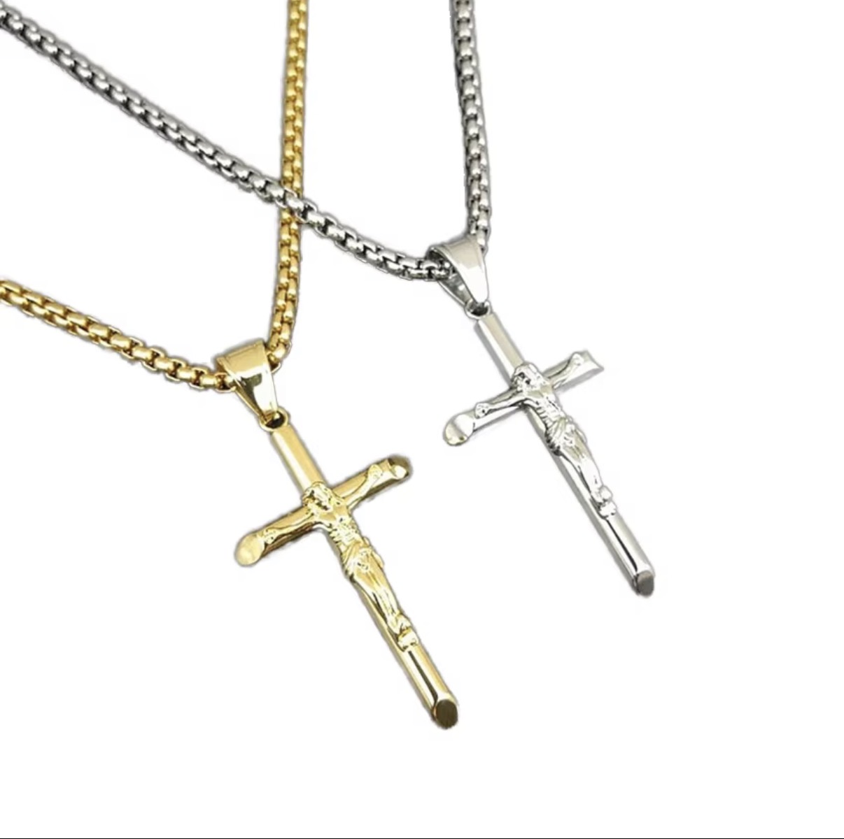 Hip Hop Lovers Jewelry Gold Silver Stainless Steel Jesus Cross Pendant Necklace