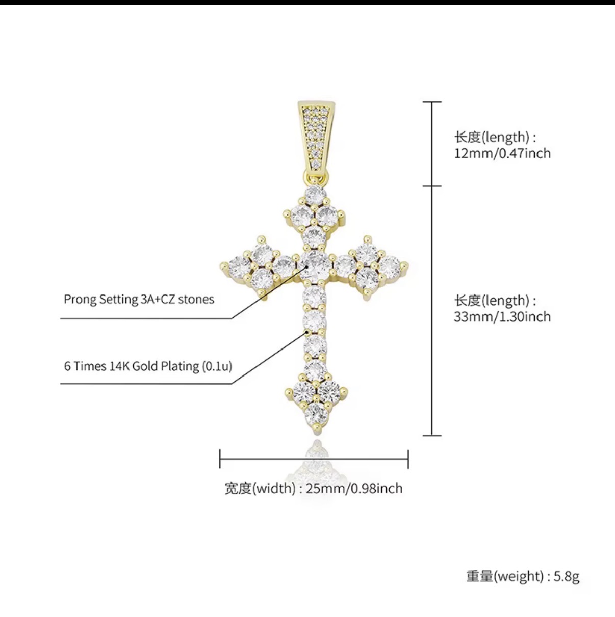Photo from Camila O.'s order of New charm Hiphop jewelry Brass gold plated bling iced out cubic zircon cross pendent necklace rope chain