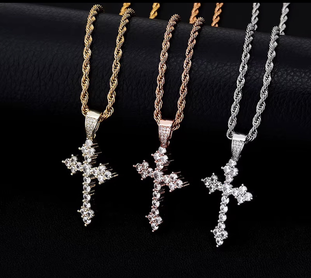 Photo from Camila O.'s order of New charm Hiphop jewelry Brass gold plated bling iced out cubic zircon cross pendent necklace rope chain