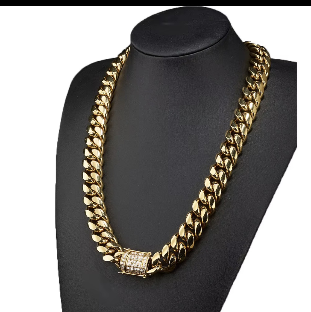 20 inch 10mm Cuban Link Chain colar de Corrente De Aco Inoxidavel Com Fivela De Oura Ziconio Colar De Corrente Cabano