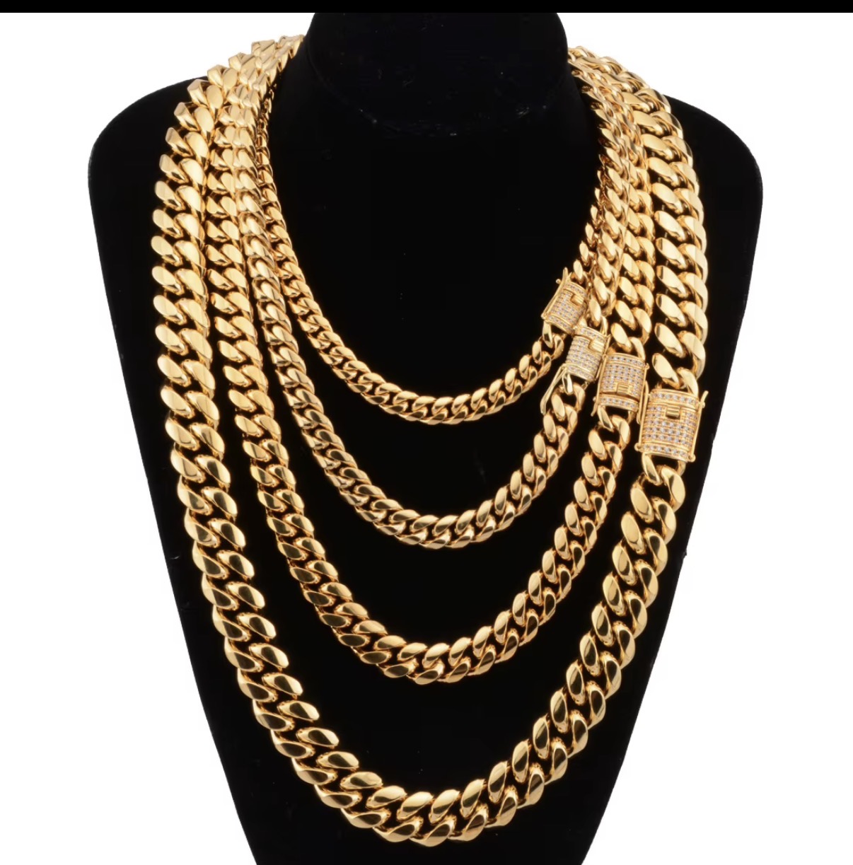 Photo from Maya F.'s order of 20 inch 10mm Cuban Link Chain colar de Corrente De Aco Inoxidavel Com Fivela De Oura Ziconio Colar De Corrente Cabano